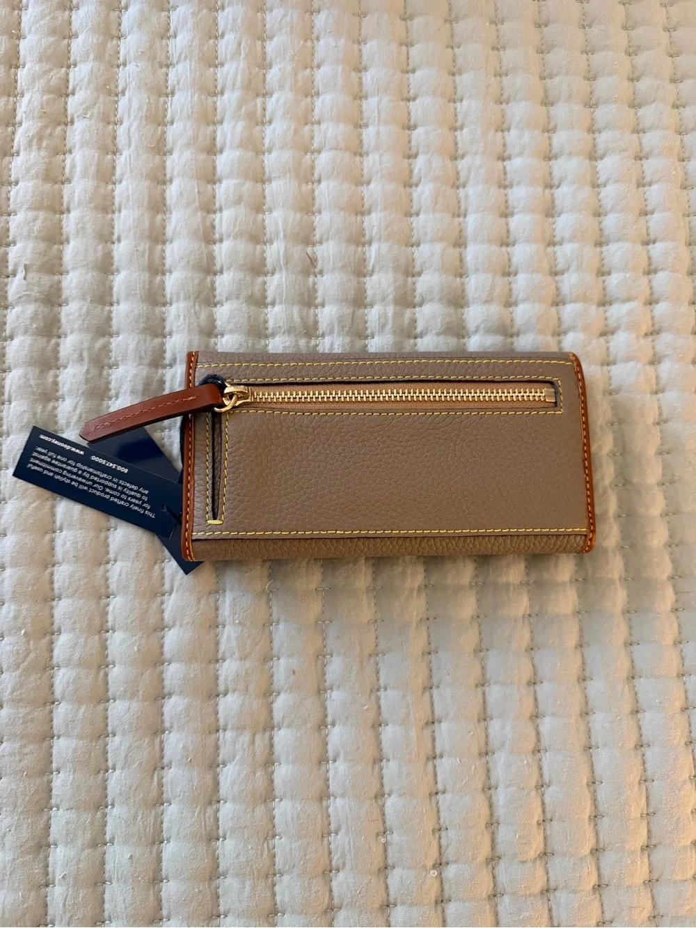 Dooney & Bourke Taupe Pebbled Leather Wallet with Brown Trim